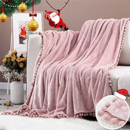 pink blankets UK - Christmas Soft Blanket with Balls Warm Coral Fleece s Winter Solid Color for Baby Polyester Cute Pink Kids 211101