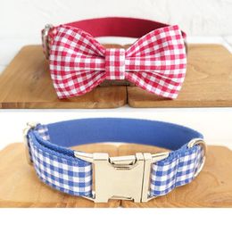 Dog Collars & Leashes Customized Collar Engraved Personalized ID Name Tag Plaid Adjustable Puppy Small Medium Large Dogs Necklace Bow Tie