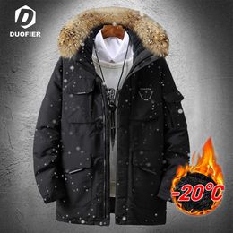 Winter Down Jacket Men Fashion Fur Collar Hooded Parkas Overcoat Warm White Duck Down Coats Casual Man Women Down Jackets 211015