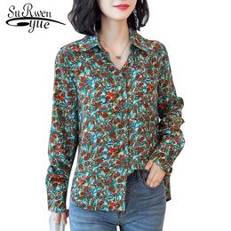 Vintage Long Sleeve Print Shirt Office Lady Blouse Korean Fashion Clothing Turn-down Collar Tops Women 8151 50 210521