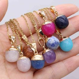 Fashion Natural Stone Pendant Necklace Simple Amethysts Agates Stainless Steel Link Necklace for Women Party Jewellery Gifts G1206