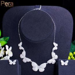 Pera Elegance Butterfly Design Silver Colour Sparkling Cubic Zirconia Wedding Charm Necklace Earrings Jewellery Set for Brides J451 H1022