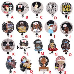 Custom Key Rings Medical Black Nurse Magic Rhinestone Retractable ID Holder For Name Accessories Badge Reel With Alligator Clip