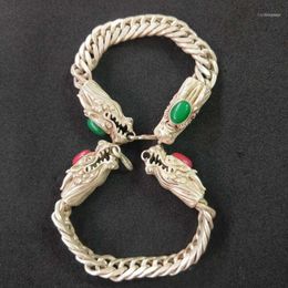 -Braccialetto antico antico e verde del braccialetto del braccialetto del doppio del drago del Drago del Drago del Drago del Drago del Dragon