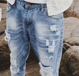 Fashion Men Slim Fit Ripped Jeans Streetwear Mens Distressed Denim Joggers Knee Holes Washed Destroyed Jeans Plus Size MNZK01 RF245M