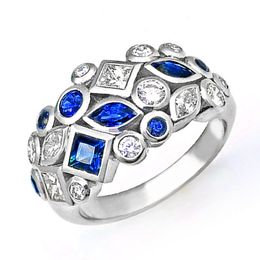 blue sapphire gemstone rings for women Zircon white gold color jewelry Accessories Wedding Engagement party band