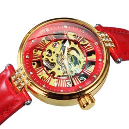 FORSINING Fashion Vintage Mechanical Women Watches Top Brand Luxury Gold Skeleton Leather Strap Ladies Watch 210616