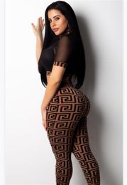 Summer Autumn Tracksuits Women Sexy Sheer Plaid 2pc Pantsuit Stretchy Neck Long Sleeve Crop Top High Waist Slim Pant Party Two Piece Outfits