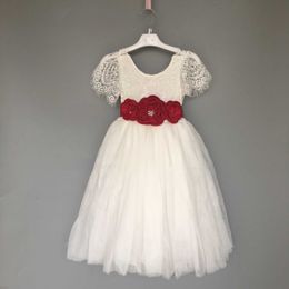 fairy girls flutter sleeve flower dress for wedding kids straight tulle lace maxi long children birthday party 210529