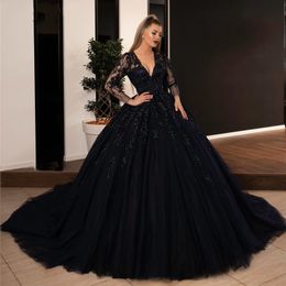 black Elegant Deep V Neck Tulle Celebrity Evening Dresses sheer illusion Long Sleeves beaded lace applique Sexy Backless vestaglia donna prom Gown