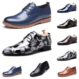 Mens Leather Dress Shoes British Printing Navy Bule Black Brow Oxfords Flat Office Party Wedding Round Toe Size 5.5-14 GAI trendings