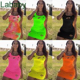 Women Summer Skirt Sexy Ripped Dresses Sleeveless Vest Mini Short Dress Fashion Party Plus Size Womens Casual Clothing Ty6193