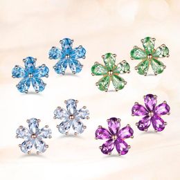 Fair Stud Earrings For Women Simple Purple Crystal Flower Rose Gold Color Sakura Party Wedding Fashion Jewelry