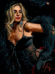 Sexy Lady Oil Painting on Canvas Hand Painted Fabian Perez Lori with Black Hat Home Art Decor for Living Room Wall,Beer Bar,Pub,Frameless