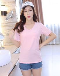 Women's T-Shirt Korean Summer Solid Cotton Short Sleeve Women Loose Shirt Bodycon Tops Vestidos LH203