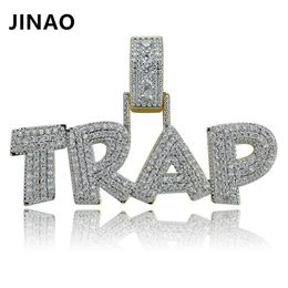 JINAO Fashion AAA TRAP Pendant Necklace Letter Bling Cubic Zircon Iced Out Chain Micro Pave Men Women Hip Hop Jewellery Gift Solid X0509
