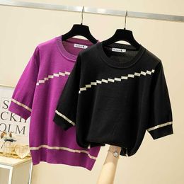 plus size women Sweater Knitted Pullover Women O-neck Oversize Sweater Female Loose short Sleeve Sweater Top Jumper 210604