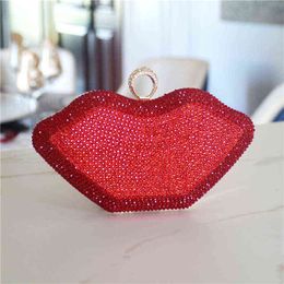 Evening Bags Rhinestones Red Pink Colour Small Evening Bags Purse Finger Ring Diamonds Luxury Women Day Clutch Purse 220314