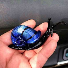 Silver Foil Murano Glass Snail Miniature Figurines Ornaments Cute Animal Collection Home Decor Statuette Year Gift For Kids 210811