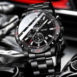 BELUSHI New Mens Watches Top Luxury Brand Sport Waterproof Chronograph Stainless Steel Quartz Watch Men Relogio Masculino 210329