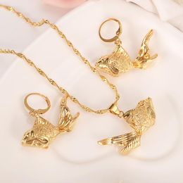 Earrings & Necklace Gold Colour Goldfish Pendant Elegant Jewerly Set For Women High Quality Dubai Arab African Jewellery