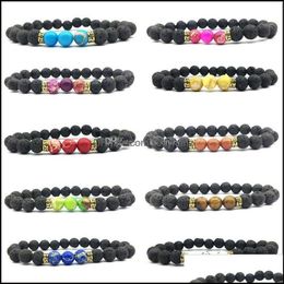 Beaded, Strands Jewellery 16 Colours Chakras Black Lava Stone Beads Strand Bracelet Essential Oil Diffuser Bracelets Volcanic Rock Beaded Elast