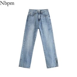 Nbpm Women Chic Fashion With Baggy Straight Denim Pants High Waist Vintage Split Jeans Female Student Jeans Cool Girl 210529