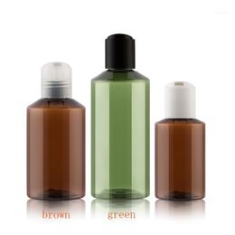 50pcs 50ml 100ml Brown Green Empty Plastic Cosmetics Lotion Bottle With Disc Screw Lid Shampoo PET Containers,Cosmetic Packaging1