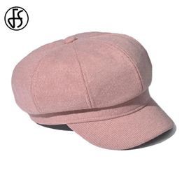 pink beret hats Australia - Berets FS 2021 Solid Color Octagonal Hats Wool Winter Hat For Women Pink Beige Windproof Warm Beret Cap French Artist Painter Caps