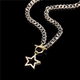 Pendant Necklaces EYIKA Punk Silver Colour Thick Cuban Chain OT Buckle Statement Necklace Zircon Hollow Star Hiphop Gold Choker Jewellery