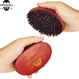 MOQ 100PCS Personalised LOGO Men Brush for Face / Head Hair Moustache Red Wood Handle Brushes with 100% Natural Boar Bristles