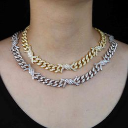 iced out gold silver Colour wide cuban chain necklace for women lady hip hop cz Jewellery with bling cz heavy twist charm chain X0509