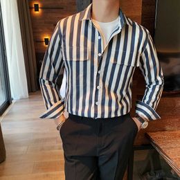 Spring Striped Shirts Men Long Sleeve Casual Shirt Korean Male Business Dress Shirts Social Party Streetwear Chemise Homme 210527