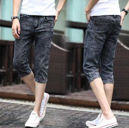 Summer 2020 Fashion Men Jeans Grey Slim Fit Capric Calf-Length Teenagers Boys Hip Hop Jeans homme 28-34 X0621