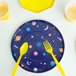 Disposable Dinnerware Galaxy Theme Party Tableware Paper Plates Cup Kids Birthday Baby Shower Decoration Wedding Supplies