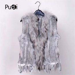 28 Colours Women Genuine Real Rabbit Fur Vest Coat Tassels Raccoon Collar Jacket Waistcoat Wholesale Drop VR032 210928