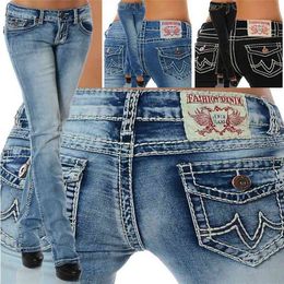 Jeans Woman Fashion Plus Size Skinny Pockets Denim Ladies Pencil High Waist Blue Women Pants 210809