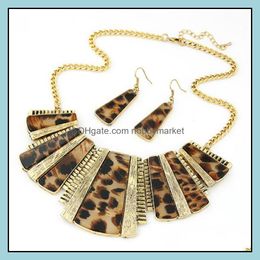 Earrings & Necklace Jewelry Sets European And American Fashion Retro Leopard Print Sweater Chain Set Drop Delivery 2021 Ynril