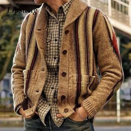 Vintage Men's Sweater Autumn Winter Warm Thick Wool Coats Fashion Turn-down Collar Long Sleeve Knit Cardigan Men Streetwear 211006