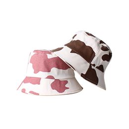 Women Bucket Hats Summer Men Wide Brim Hat Cow Printed Basin Cap Foldable Casual Flat-topped Sunscreen Caps WMQ1308