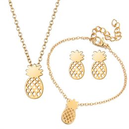 Earrings & Necklace 8SEASONS 2021 Jewellery Bracelets Set Golden Silver Colour Pineapple/ Ananas Fruit Hollow Trendy Cute 1