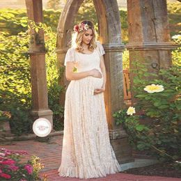 Dress for Baby Shower Pregnancy Photo Shoot Grossesse Soft Lace Loose Crew Neck Lace Sweet Style