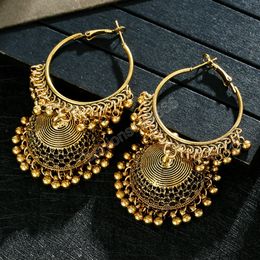 Vintage Silver Colour Round Alloy Oxidised Dangle Earrings For Women Ethnic Tassel Jhumka Earrings Gift