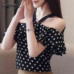 Women blouse and top summer fashion Lady chiffon shirts Off-the-shoulder lacing Slim women short wear sweet 3572 50 210521