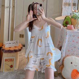 Summer Sexy Lingerie Spaghetti Strap Shorts Pajama Sets for Women Korean Print Sleepwear Suit Homewear Pijama Mujer Clothes Q0706