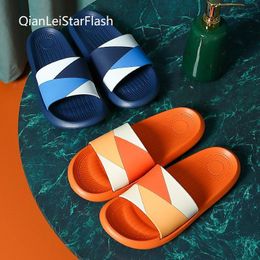 Slippers Women Men Summer Beach Slides Colour Block House Indoor Thick Sole Sandals Boys Girl Ladies Lovers Bath Shoes Flip Flops