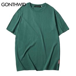 GONTHWID Casual Cotton Solid Tshirts Men Women Hip Hop Crewneck Short Sleeve Blank Streetwear Tops Tees Summer Male T Shirts 3XL 210324