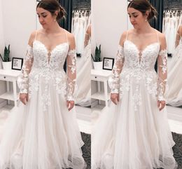 Gorgeous Beach Wedding Dresses Bridal Gown with Detachable Long Sleeves Lace Applique Spaghetti Straps Sweep Train Tulle Custom Made Plus Size Vestido De Novia