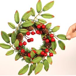 big vine UK - Decorative Flowers & Wreaths Red Fruit Vine Circle Big Pine Cone Wreath Large Garland Iron Ring Pendulum