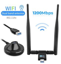 1200Mbps Wireless USB Network Card USB3.0 Dual Band 2.4G&5.8G Wifi Receiver Wireless-AC Adapter for Windows/MAC PC Antennas